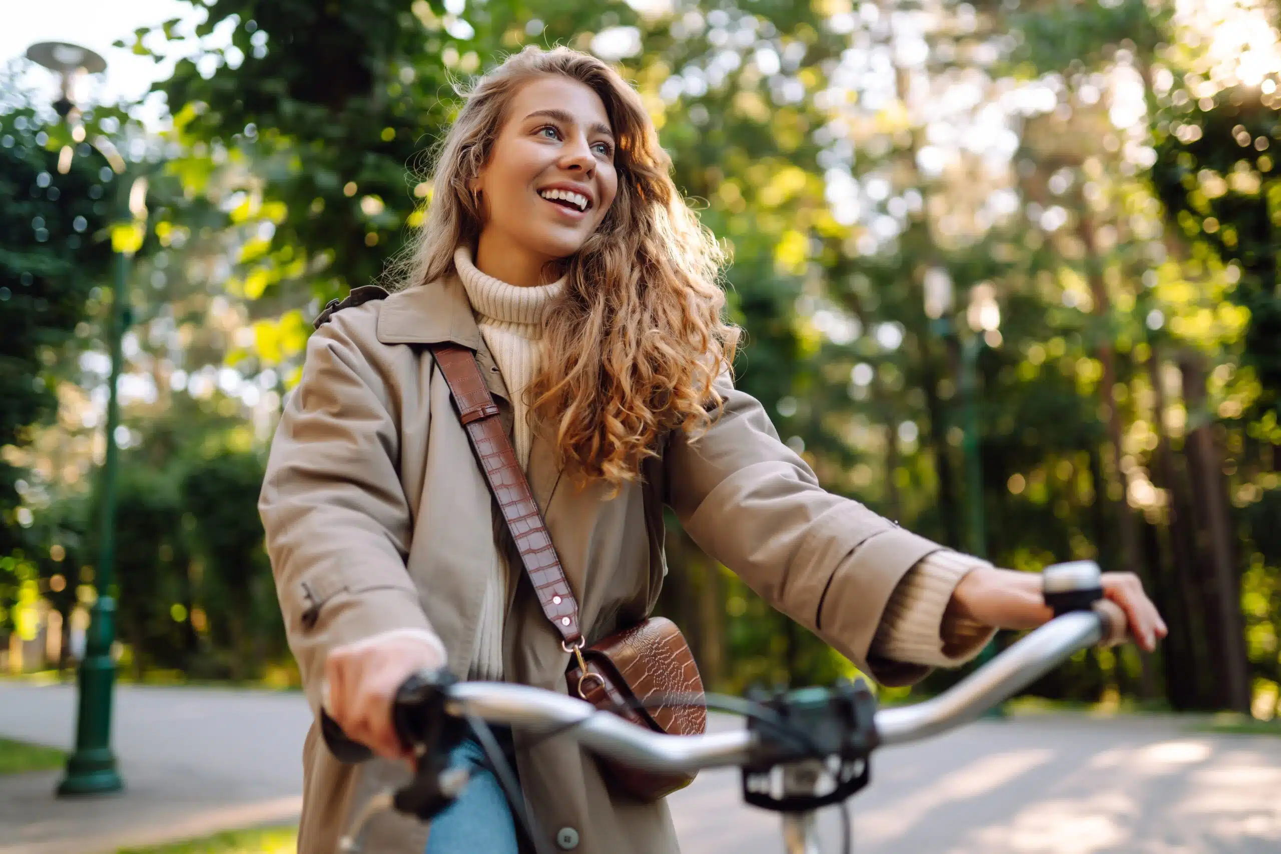 Woman riding a bicycle outdoors